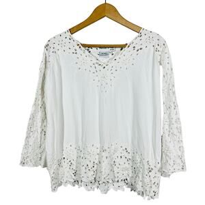 Vintage Marcia & Me Poinsettia Trim Tunic White Casual Holiday White - M